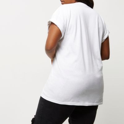 Plus white &#39;Bonjour&#39; print T-shirt